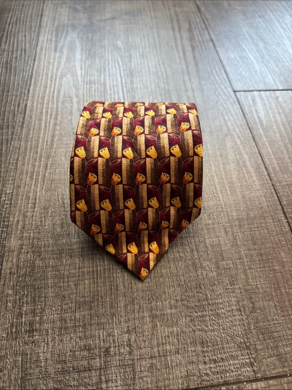 Ermenegildo Zegna Burgundy and Gold Floral Silk Tie